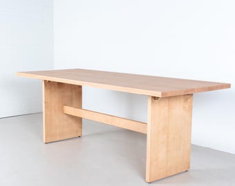 Solid Maple Dining Table on Trestle Base, Counter Height Wood Table for 10