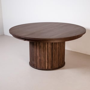 Modern Pedestal Table, Extendable Round Dining Table, Wood Dining Table with 2 Piece Pedestal Base, Large 60 Inch Round Extending Table