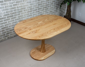 Small Oval Table, Oval Pedestal Dining Table for 4, Hardwood Banquette Table, Racetrack Oval Ash Dining Table on Wood Tulip Style Base