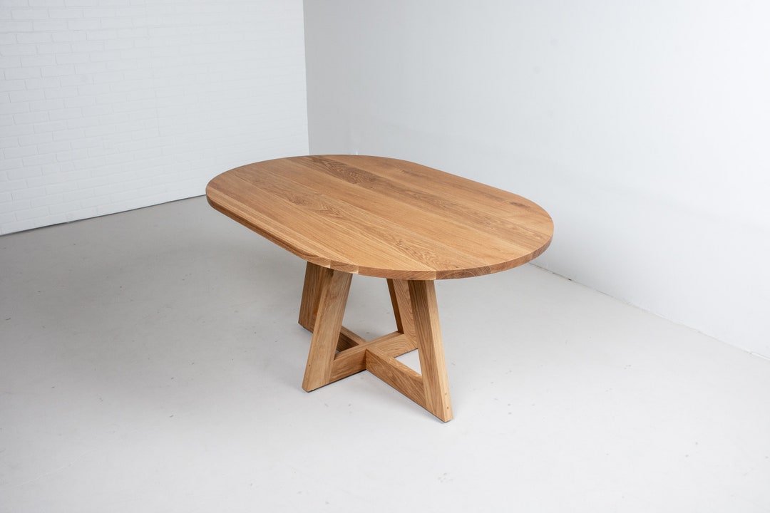 Oval White Oak Table, Oak Dining Table on Pedestal Table, Small Oak Table for Kitchen or Dining ...