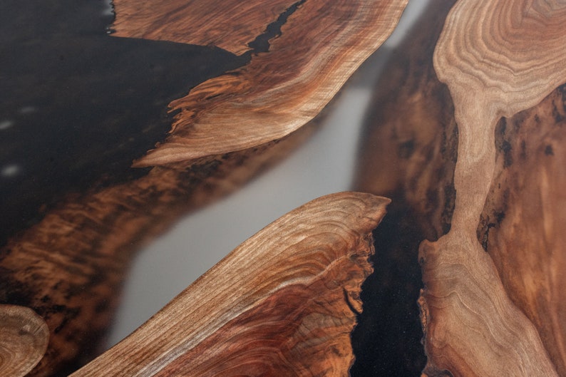 epoxy dining table made with walnut and clear resin