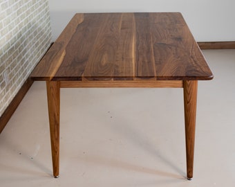 MCM Dining Table, Mid Century Modern Table, Mid Century Walnut Parson Table on Turned Legs, Mid Century Dining Table in Walnut