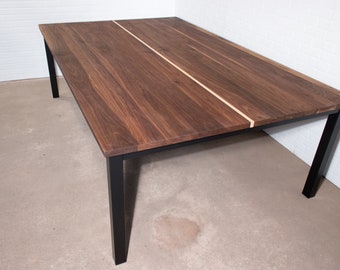 Walnut Ping Pong Table on Full Steel Base, Table Tennis Table on Steel Parsons Base, Sturdy Custom Ping Pong Table