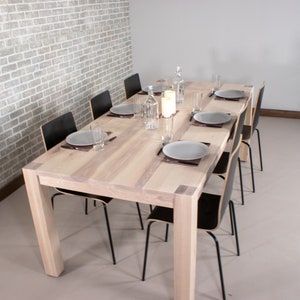 White Farmhouse Table, Modern Farmhouse Kitchen Table, Modern Wood Table with Exposed Table Leg, Whitewash Parsons Table