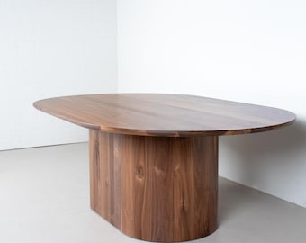Walnut Oval Pedestal Dining Table, Custom Solid Walnut Table for 8-10 People