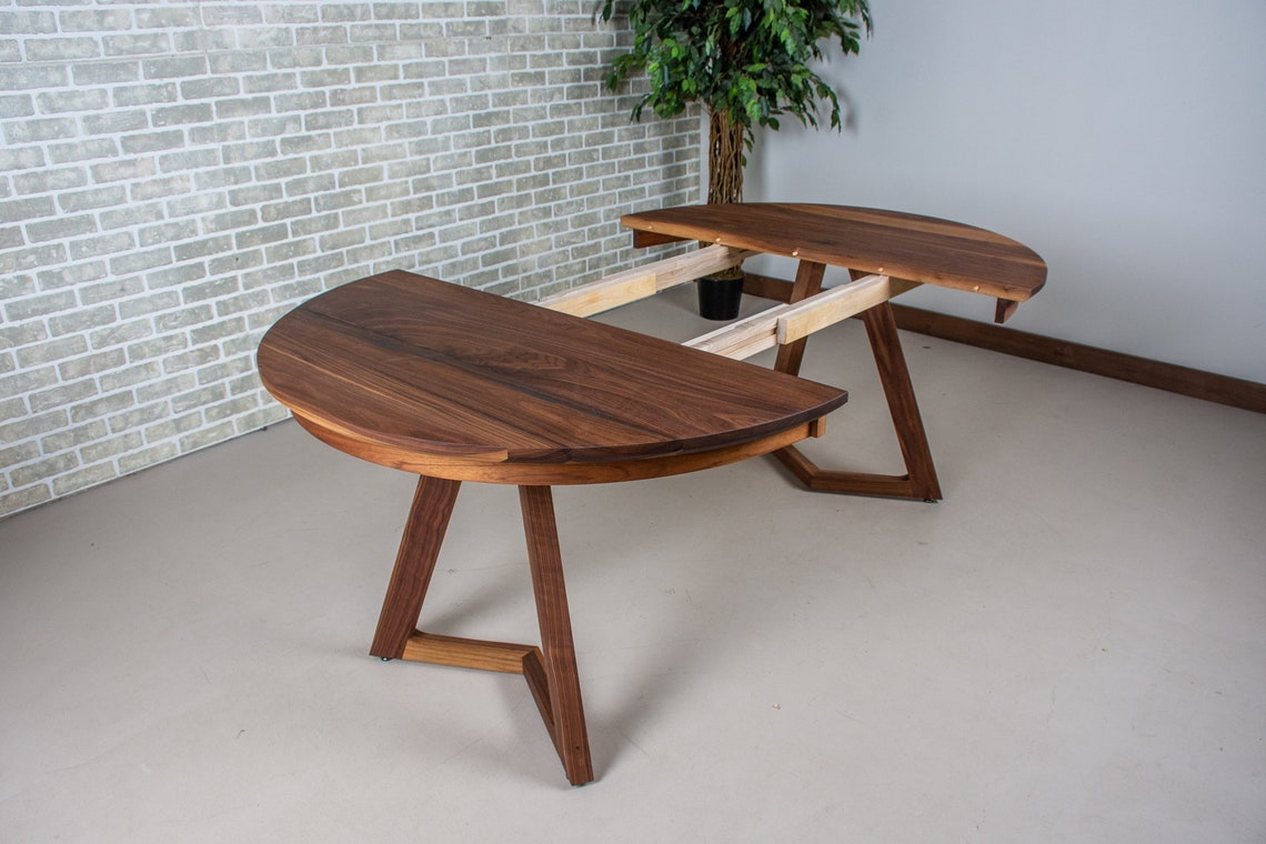 Round Extending Dining Table Walnut Extendable Kitchen Table Etsy