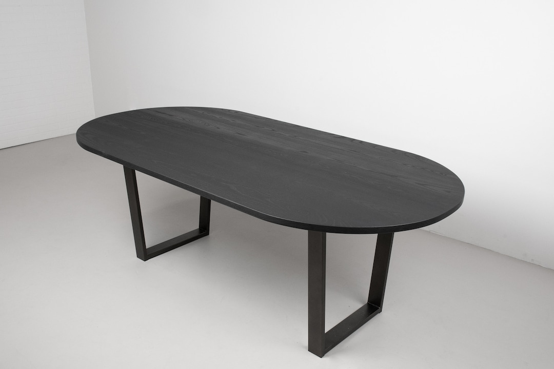 Black Dinning Room Table, Oval Dining Table Made of Ash Wood, Wood