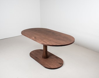 Maple Wood Oval Dining Table with Pedestal Base, Brick Finish