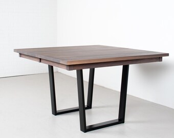 Extendable Walnut Dining Table with a Gray Finish, Weathered Looking Wood Table