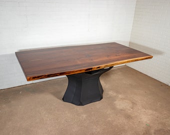 Live Edge Walnut Dining Table, Bookmatch Wood, Pedestal Base