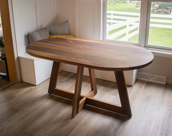 Walnut Oval Dining Table, Mid-Century Modern Pedestal Base