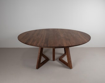 Large Round Walnut Extendable Dining Table, with Leaves