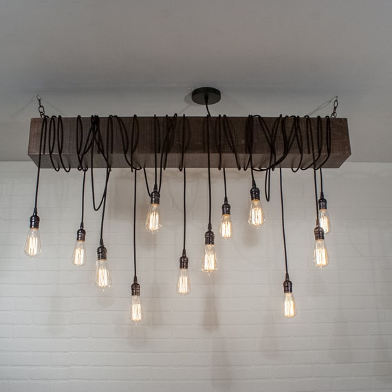 Custom Farmhouse Ceiling Light 12 Pendant Wood Beam | Etsy
