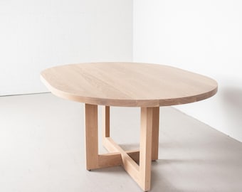 Oval Dining Table for 4-6 People, Modern Oak Pedestal Table