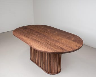 Mid-Century Modern Walnut Oval Pedestal Dining Table, Custom Wood