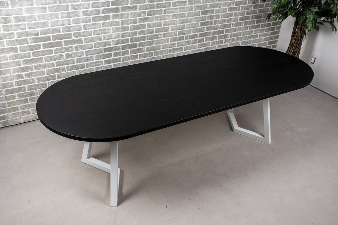 Black Oval Dining Table, Racetrack Oval Table Top in Oak Wood on White ...