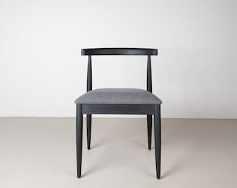 Oak Dining Room Chair, Modern Black Dining Chair, Black Chair with Dark Grey Upholstered Seat