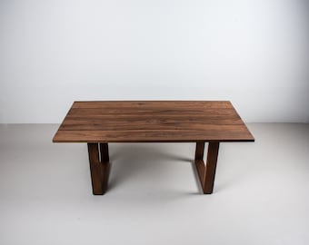Modern Solid Walnut Dining Table with Square Wood Legs - Handcrafted Custom Kitchen Furniture