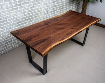 Walnut Live Edge Table, Live Edge Walnut Dining Table on Steel Legs, Industrial Dining Table, Walnut Table with a Living Edge