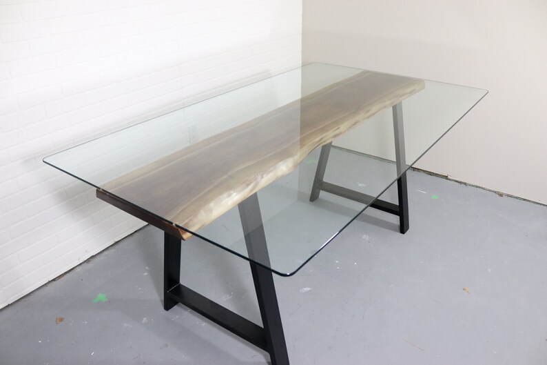 Glass Dining Table On Black Steel A Frame Legs Mid Century Glass Dining Table On Black Steel A