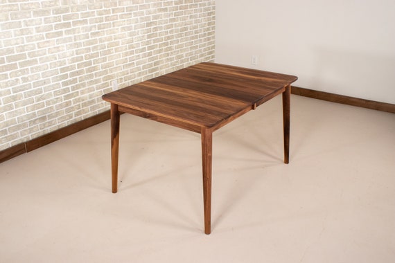 Mid Century Modern Dining Table Expandable, Modern Walnut