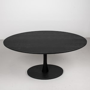 Black Wood Dining Table on Pedestal Base, Oval Kitchen Table Made of Wood, Modern Black Oval Table for Kitchen or Dining Room