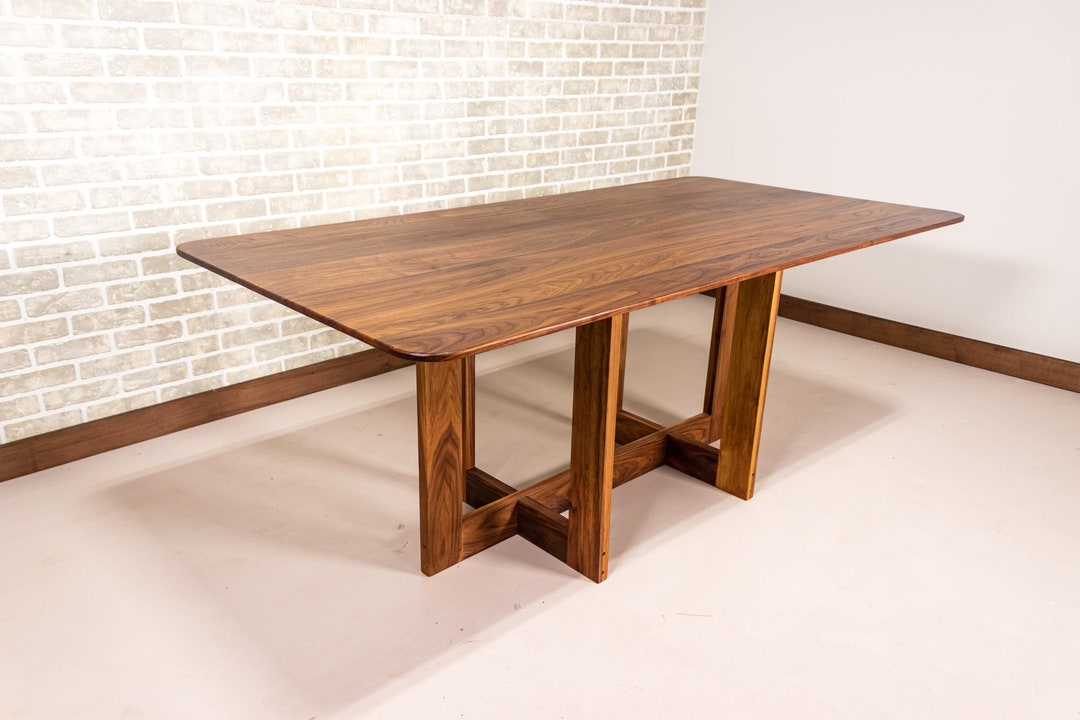 Modern Harvest Table, Modern Wood Dining Table, Walnut Table on Walnut