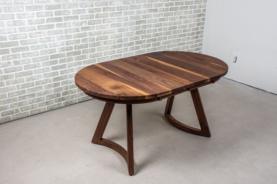 Walnut Oval Table With Leaves, Mid Century Modern Extendable Table, Small Oval Dining Table, Expandable Walnut Dining Table for 4-8 People