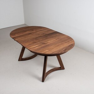 Mid Century Modern Walnut Extendable Oval Dining Table