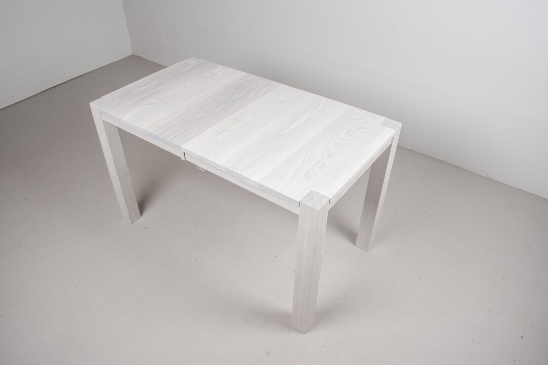 Narrow Extendable Dining Room Table, White Dining Table With Leaves, Custom White Wood Dining ...