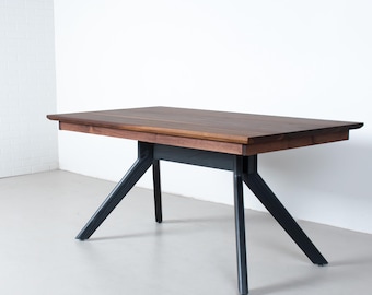 Modern Walnut Extension Table for 4-8 People on a Custom Trestle Base