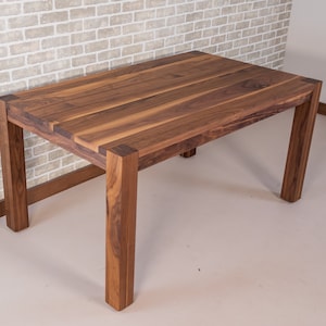 Walnut Table with Leg Coming Through Tabletop, Modern Wood Parsons Table, Walnut Dining Table with Corner Post Leg