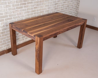 Walnut Table with Leg Coming Through Tabletop, Modern Wood Parsons Table, Walnut Dining Table with Corner Post Leg