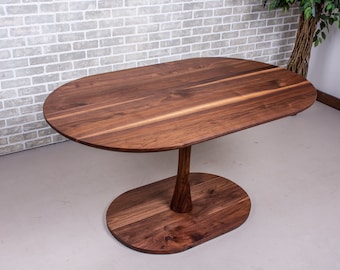 Narrow Kitchen Table, Oval Walnut Table on Pedestal Base, Walnut Kitchen Dining Table for a Banquette, Oval Kitchen Table on a Pedestal