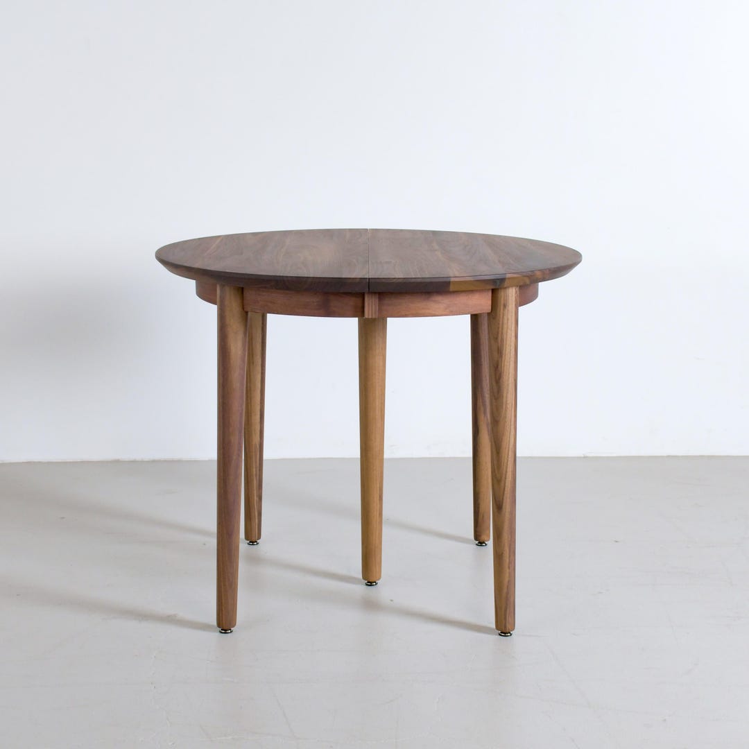 Mid Century Modern Round Walnut Extendable Dining Table - Etsy