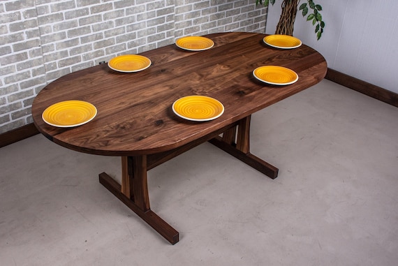 Walnut Trestle Table Oval Dining Table on Modern Trestle Base Custom Walnut Dining Table Walnut Oval Dining Table Pedestal Dining Tables Etsy