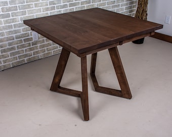 Dark Wood Extendable Table, Maple Extension Dining Table, Wood Extending Kitchen Table, Wood Dinner Table with Leaves, Small Dining Table