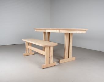 Mission Dining Table and Bench, Extendable Wood Table with Bench Seat, Custom Wood Dining Table and Bench Set