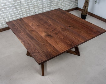 Square Extendable Dining Table, Expandable Table for Small Spaces, Small Walnut Table, Small Extension Table