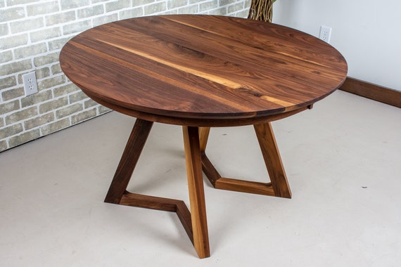 Round Walnut Dining Table With Leaves, 48