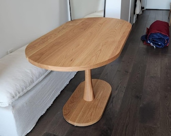Narrow Oval Oak Kitchen Table, Wood Pedestal Dining Table