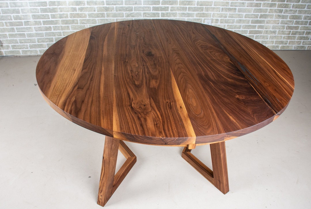 Round Extendable Dining Table, Round Wood Dining Room Table, Expandable ...