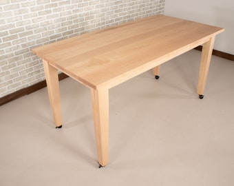 Crafting Table on Wheels, Counter Height Maple Parsons Table on Castors, Natural Maple Crafts Table