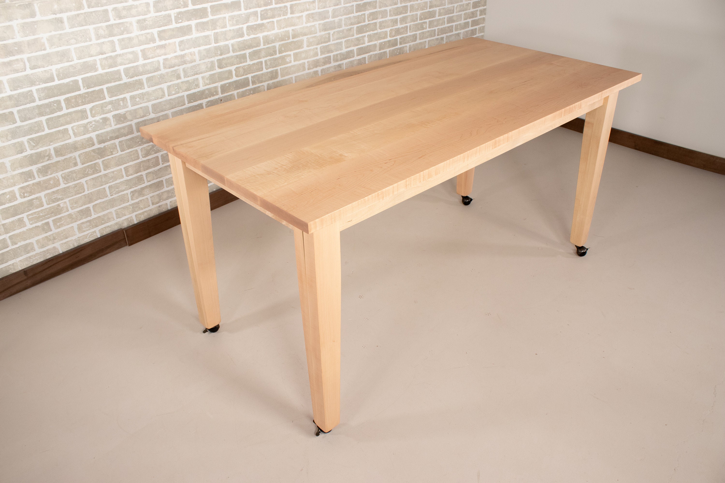 Wooden Table With Wheels, Rolling Crafting Table on Wheels, Counter ...