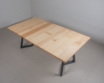 Scandinavian Extending Table, Light Colored Scandinavian Style Wood Table on Steel Legs, Maple Extendable Dining Table