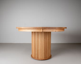 Custom Oak Dining Table, Round Extension Pedestal Table, 60 Inch