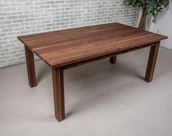 Wood Parsons Table, Walnut Dining Table, Wood Farmhouse Table for Kitchen or Dining Room, Sturdy Walnut Kitchen Table