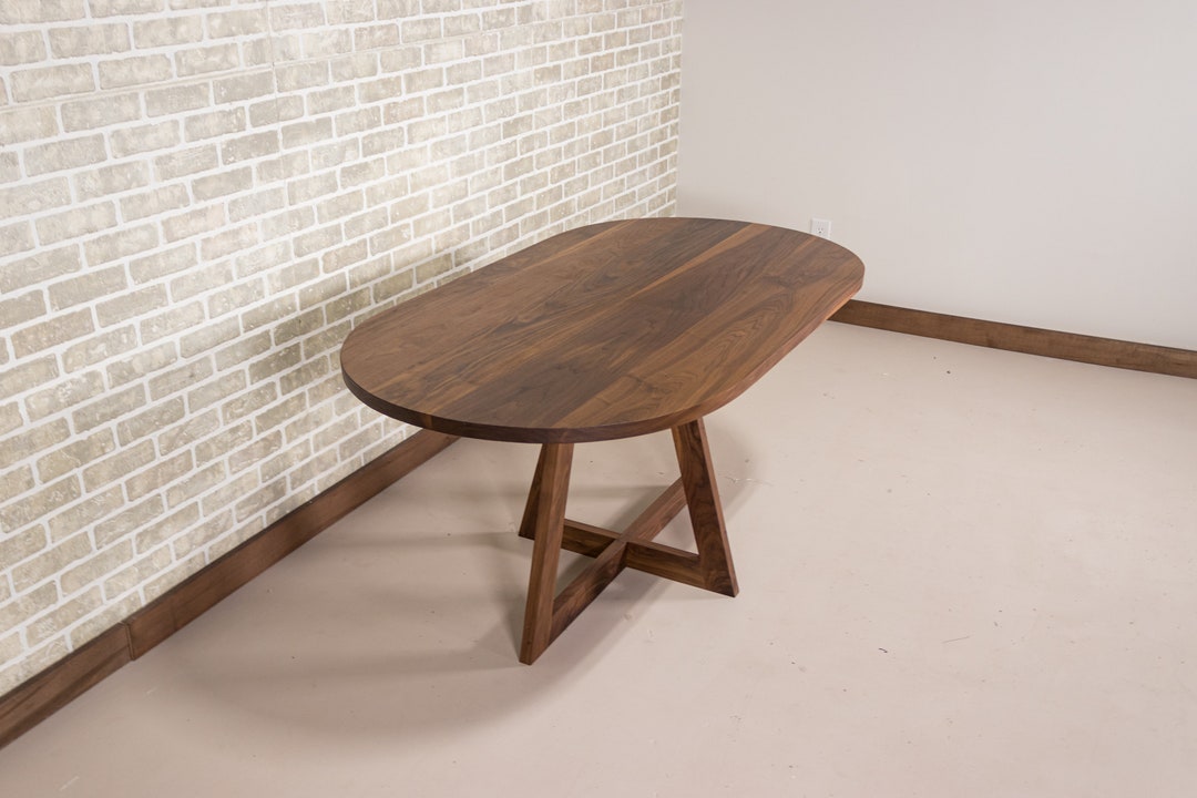 Walnut Dining Table, Oval Kitchen Table on Pedestal Base, Kitchen