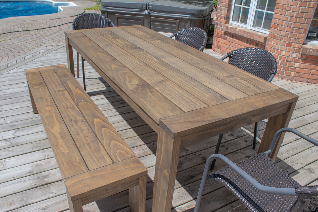 Wood Outdoor Table and Bench, Wood Patio Table, Accoya Wood Outdoor