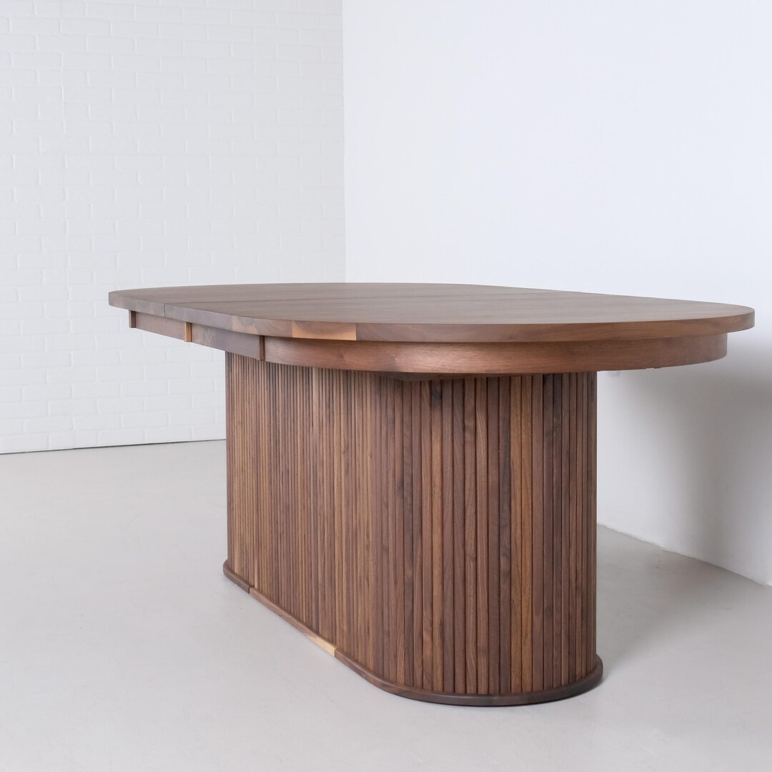 Extendable Oval Dining Table on 3 Piece Split Pedestal Base, Large ...